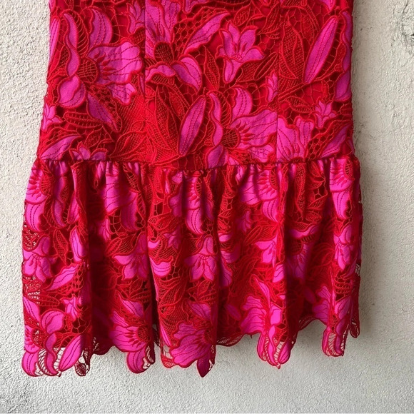 Monique Lhuillier Flutter Sleeve Guipure Lace Mini Dress Pink Size 6 - Picture 7 of 10